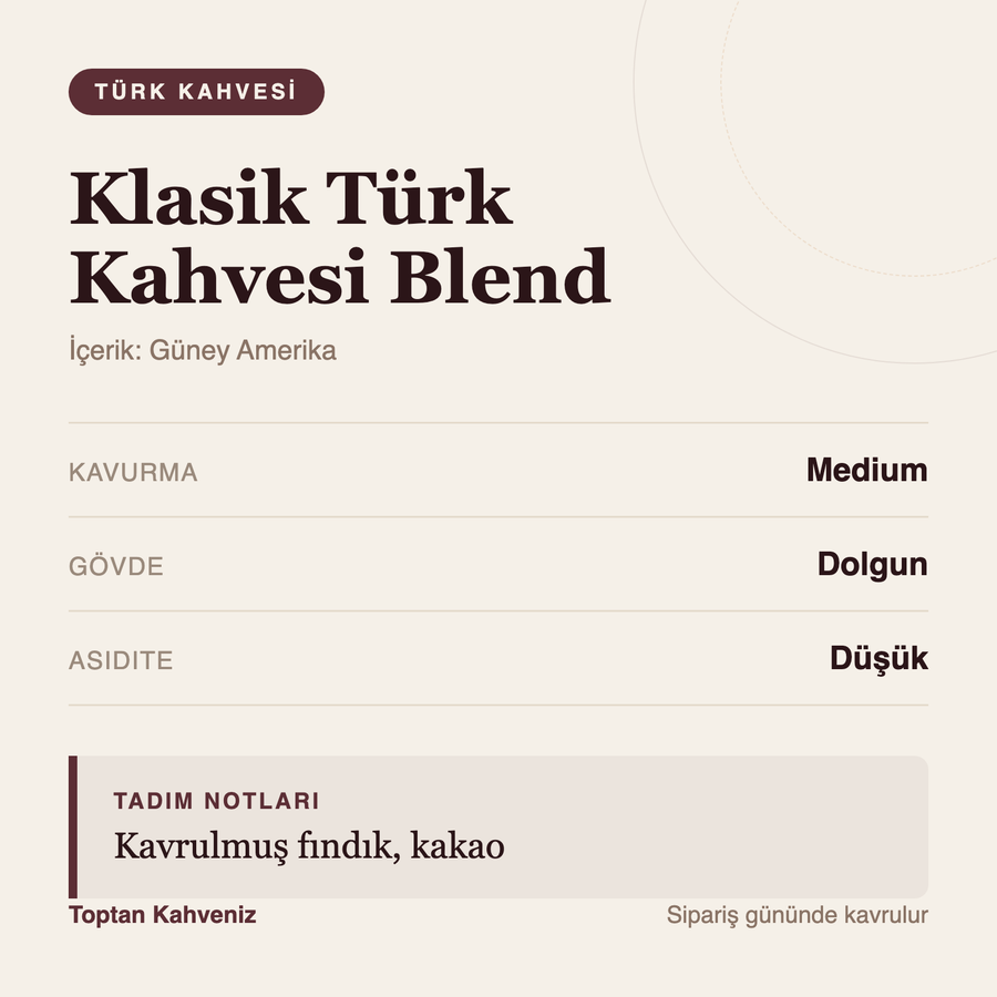 Klasik Türk Kahvesi Blend tadım profili bilgi kartı