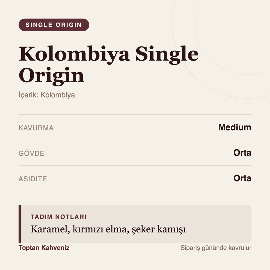 Kolombiya Single Origin tadım profili bilgi kartı